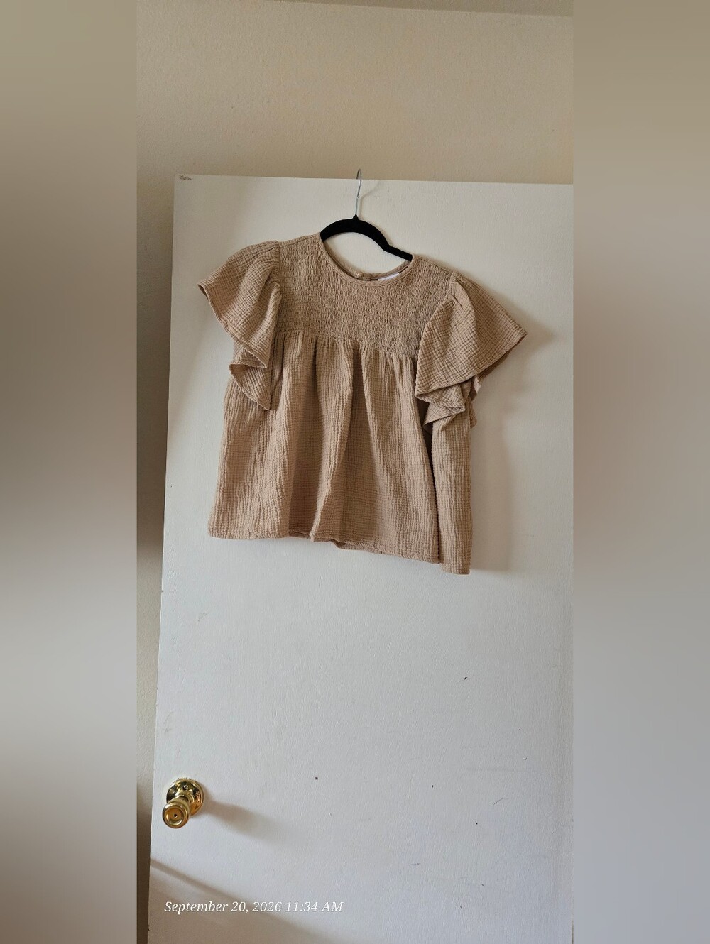LuLaRoe Maddy Beige Flutter Sleeve Blouse